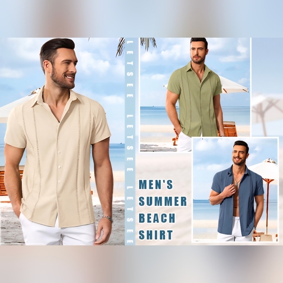 LETSEE Casual Button Down Beach Shirt #561, 562, 903 - Picture 11 of 12